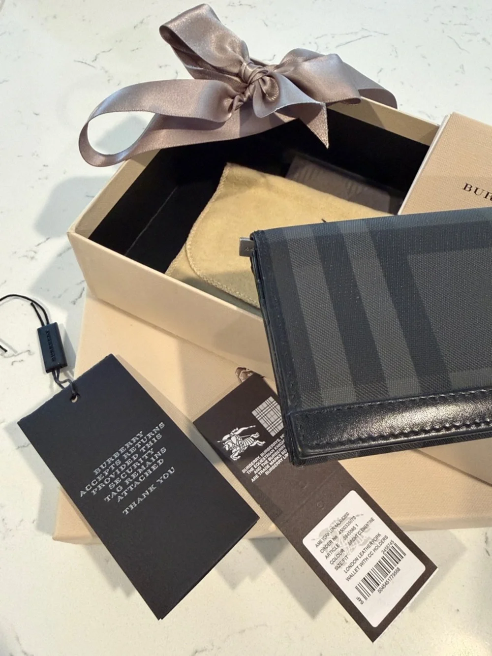 Burberry Black & Charcoal Check Long Wallet